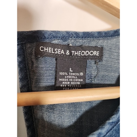 Chelsea & Theodore‎ Peplum Embroidered Floral Top Chambray Blouse Women Large - Picture 2 of 13